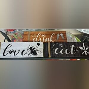 Rustic Wooden Wall Art Set - Brown, Black, and White